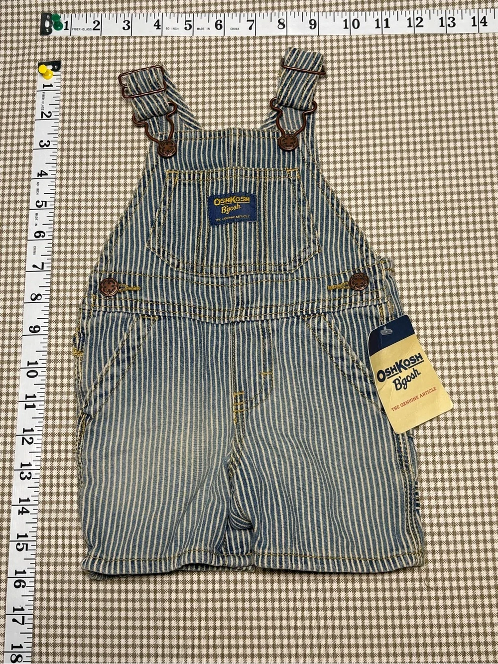 OshKosh B'gosh Blue and White Striped Short Overalls NWT Size 6 Months